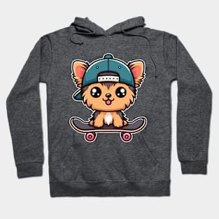 Kawaii Yorkshire Terrier Puppy Skater Cute Skating Dog Hoodie